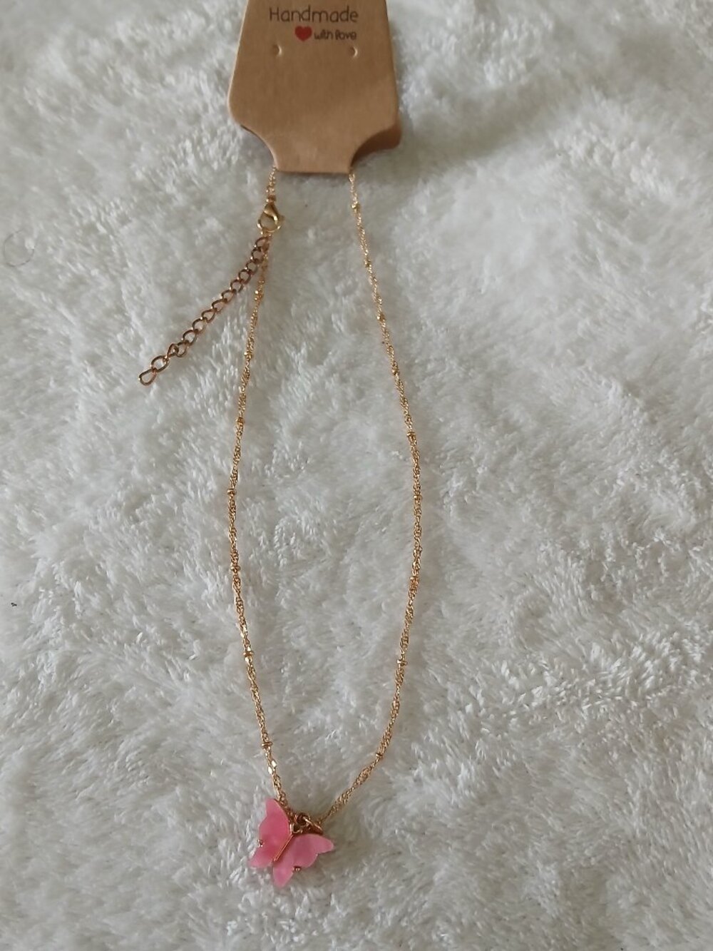 Pink & Gold Adjustable Butterfly Necklace - 16" to 18" with Lobster Clasp NWT